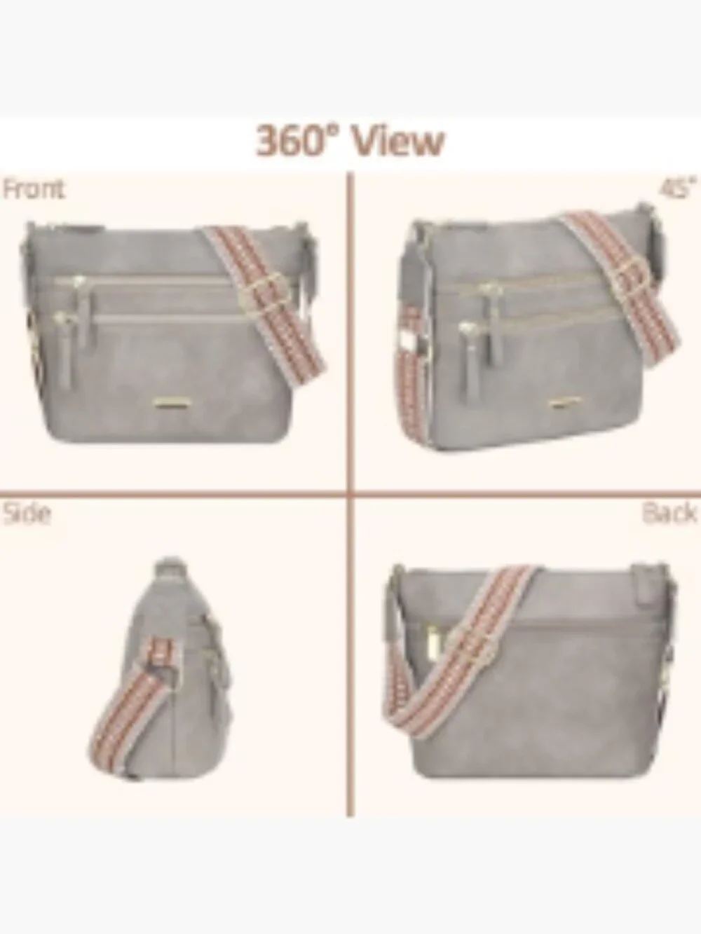 Trendy Crossbody Bag for Women PU Leather Adjustable Strap Zip Closure